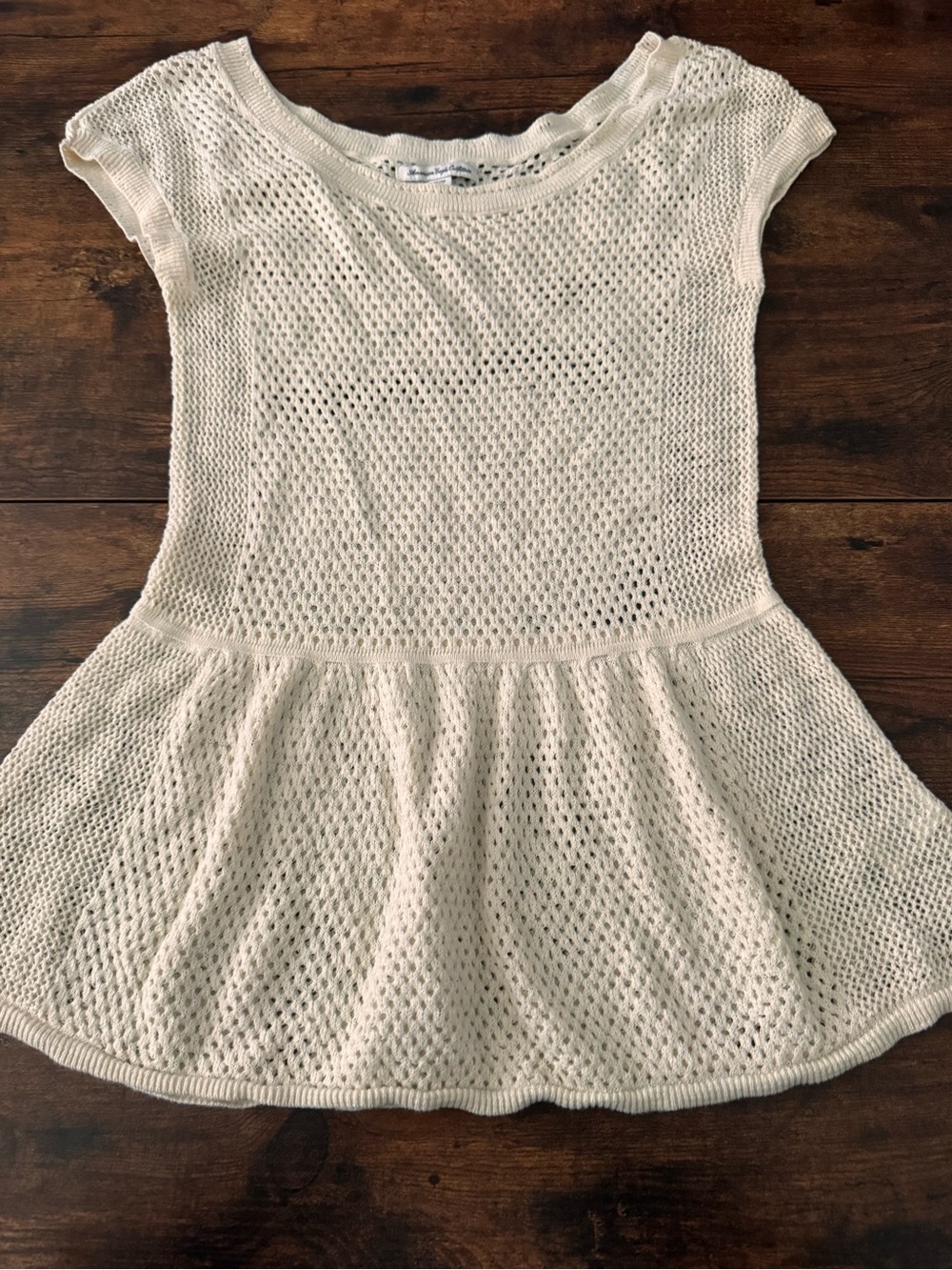 American Eagle Outfitters Cream Knit Peplum Short Sleeve Top